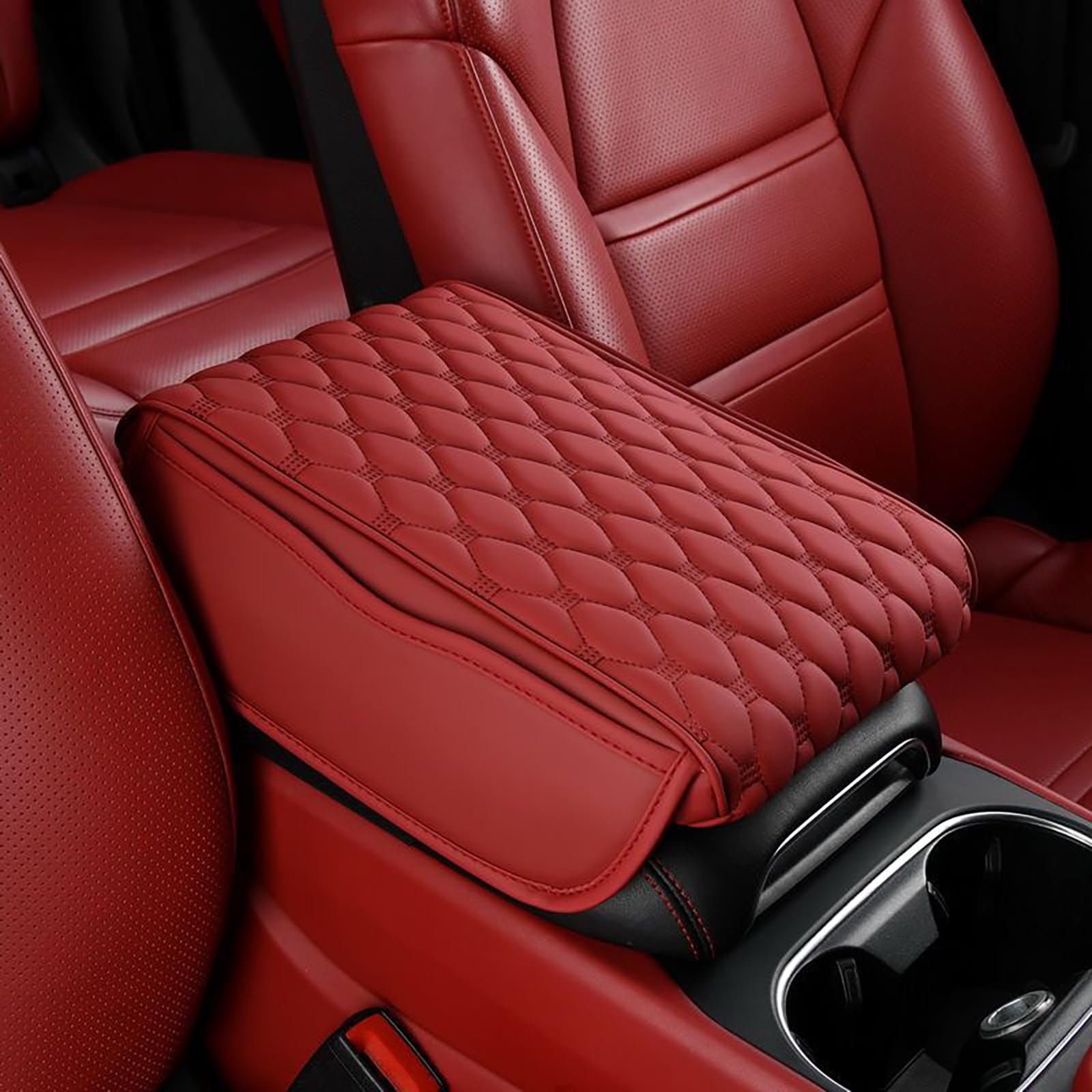 IKRONIXA Car Armrest Console Cushion for Suzuki Wagon R 1993-2022 MA, Memory Foam Car Center Console Pad Cover, Ergonomic Armrest Support Pillow with Side Storage Pockets,B-Red