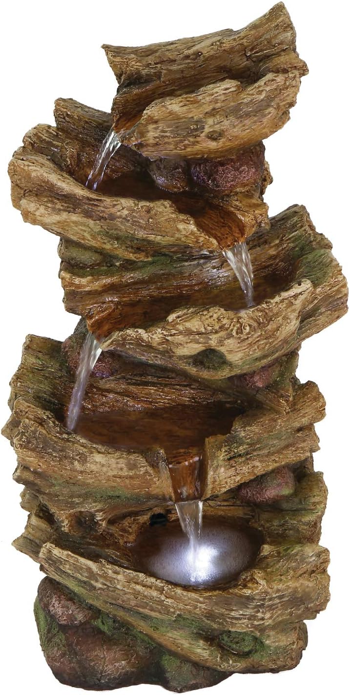 Aqua Creations Solar Woodland Falls Outdoor Water Feature with LEDs and Battery Back Up