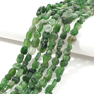 6-8mm Natural Green Canada Jade Nuggets Oval Free Tumbled Pebble Semi Precious Gemstone Loose Stone Beads Approx 15.5 inch for DIY Jewelry Making