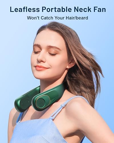 Miniatura 2 de SWEETFULL Ventilador de cuello portátil de enfriamiento de 360, ventilador personal sin aspas, sin torsión de pelo, ventilador recargable USB de