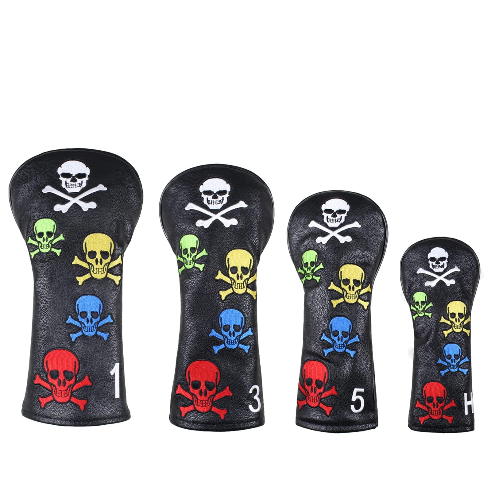 Scott Edward 4pcs/Set Colorful Skull Golf Golf Club Covers, Thick Synthetic Leather, Waterproof and Wear-resistant, #1#3#5#H, Suitable for Driver Fairway Hybrid Wood(135H) โ image 1