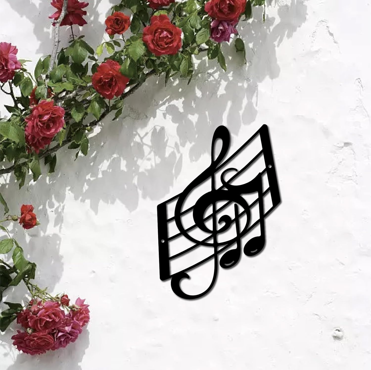 CREATCABIN Music Notes Metal Wall Art Decor Musical Note Wall Hanging Plaques Ornament Iron Wall Art Sculpture Sign for Indoor Outdoor Home Balcony Garden Office Decoration Gift Black 11.8 x 7.9 Inch - Image 5