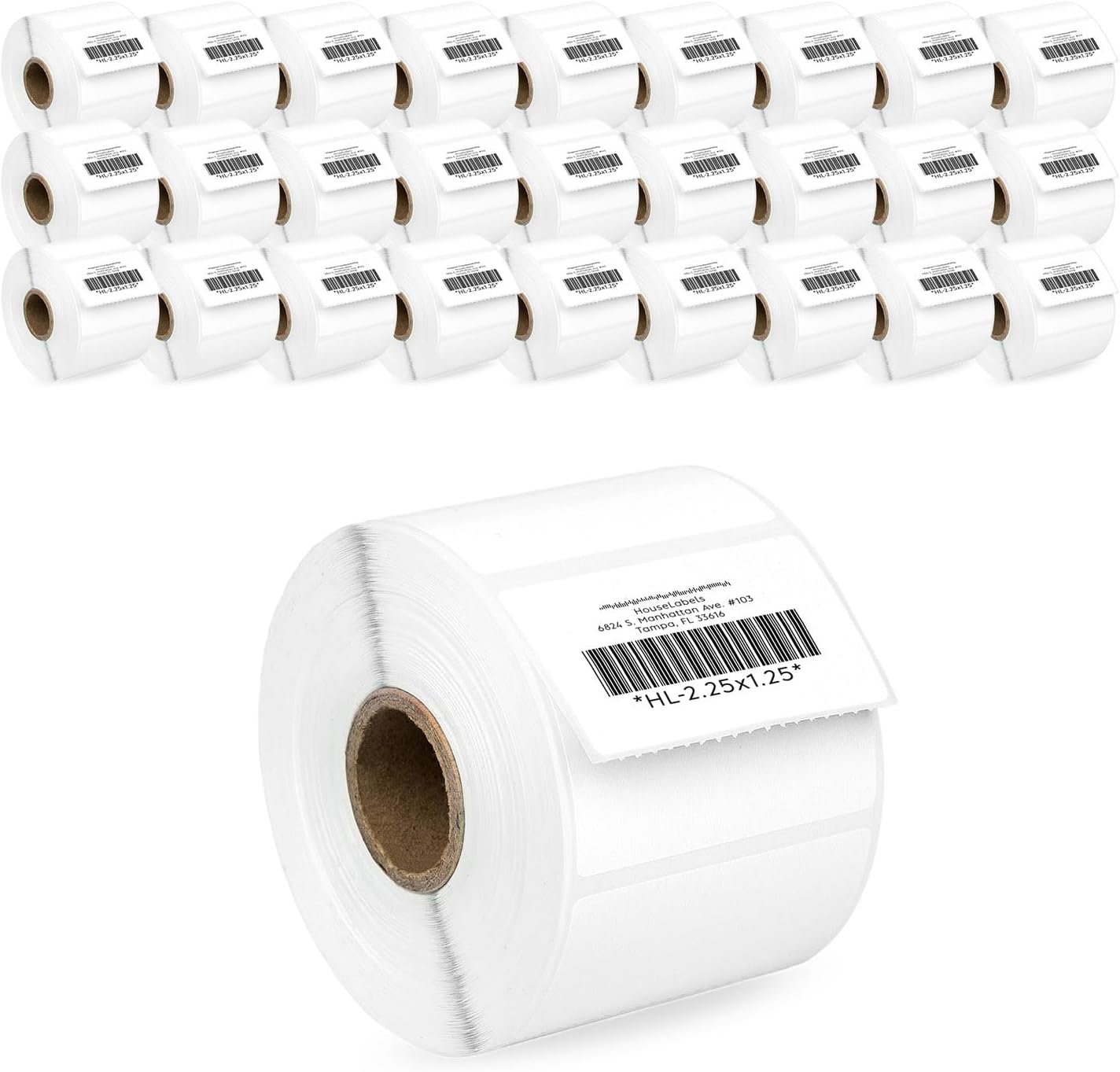 HOUSELABELS 2.25" x 1.25" Address Labels on 1" Core Compatible with Zebra and Rollo Printers, 16 Rolls / 1,000 Labels per Roll