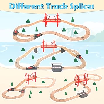 XIAPIA Wooden Train Set for Toddler, Harbour Theme Wooden Train Track Fits Thomas/Brio/Melissa and Doug, Train Toy for 2 3 4 5 Year Old Boy Girl Gifts Presents For Christmas Xmas New Year