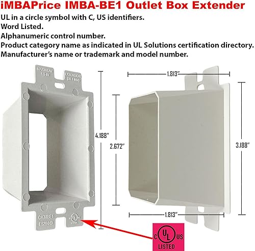 Vista 2 de iMBAPrice IMBA-BE1-25 - Extensor de caja de toma de corriente eléctrica no metálico de 1 banda para accesorios de receptáculos de interruptor