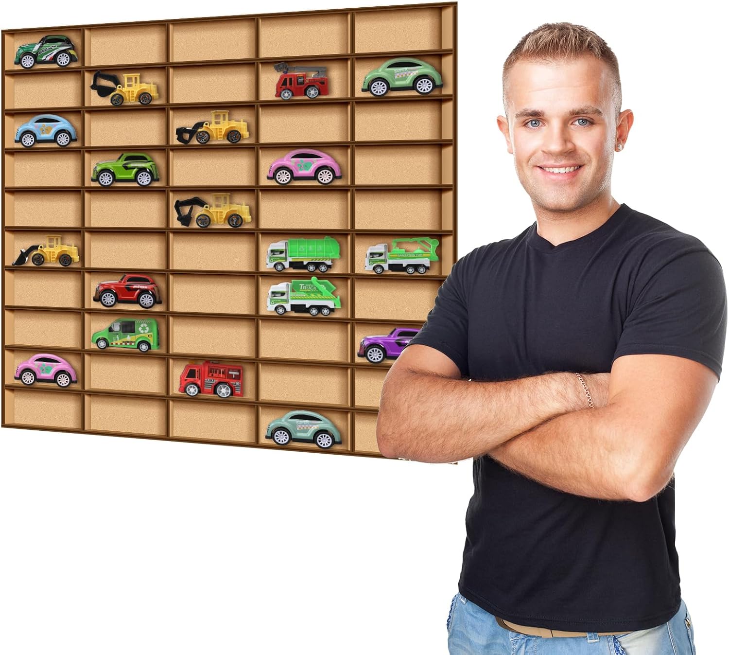 Menkxi 1 Pcs 50 Space Toy Car Display Case Wooden Wheels Shelf Wall Mounted Toy Car Storage Car Display Shelf Birthday Gift for Cars, Collectibles, Toy Figurines, Tiny Dolls, Shot Glasses