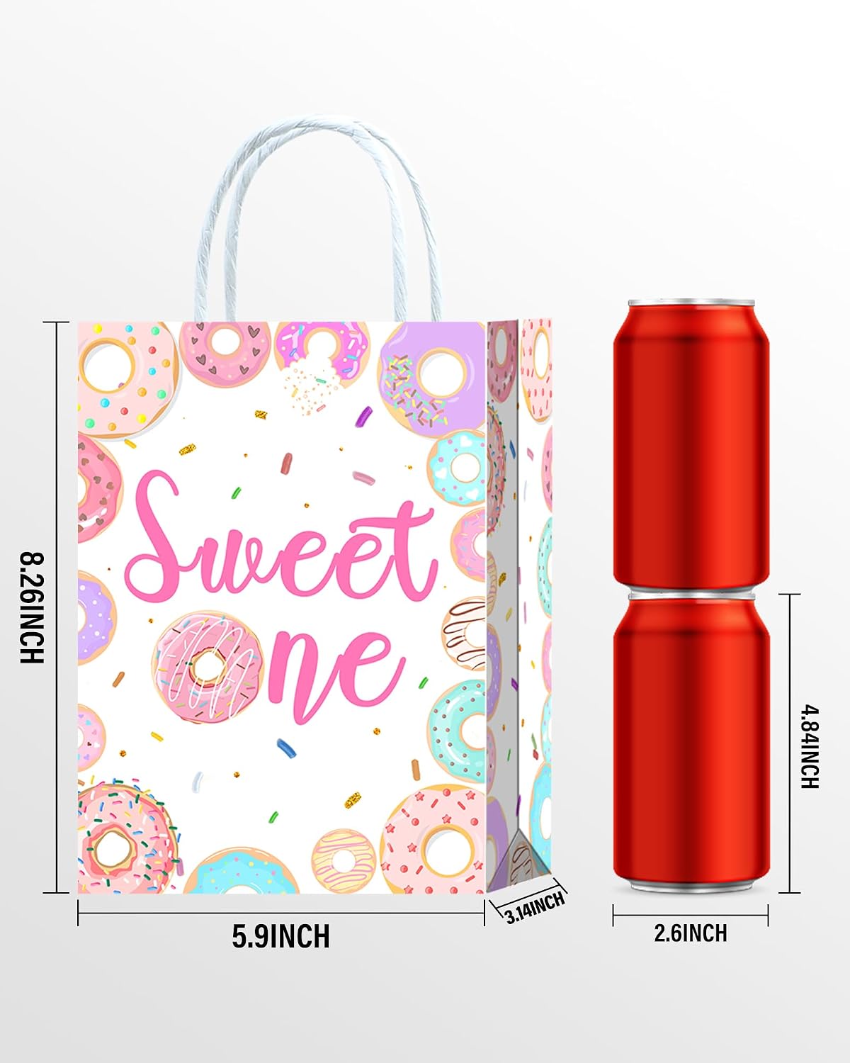 Roselush 16 Pcs Donut Sweet One Birthday Goodie Bag,Donuts Ice Cream Candy 1st Birthday Gift Snacks Treat Candy Party Favors Bags for Girls First Bday Party Decorations Supplies