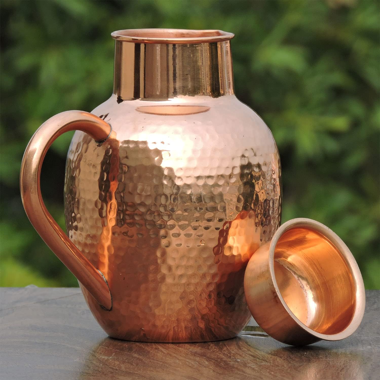 Pure Copper Water Jug with Bowl, Heavy Duty Copper Pitcher for Ayurveda