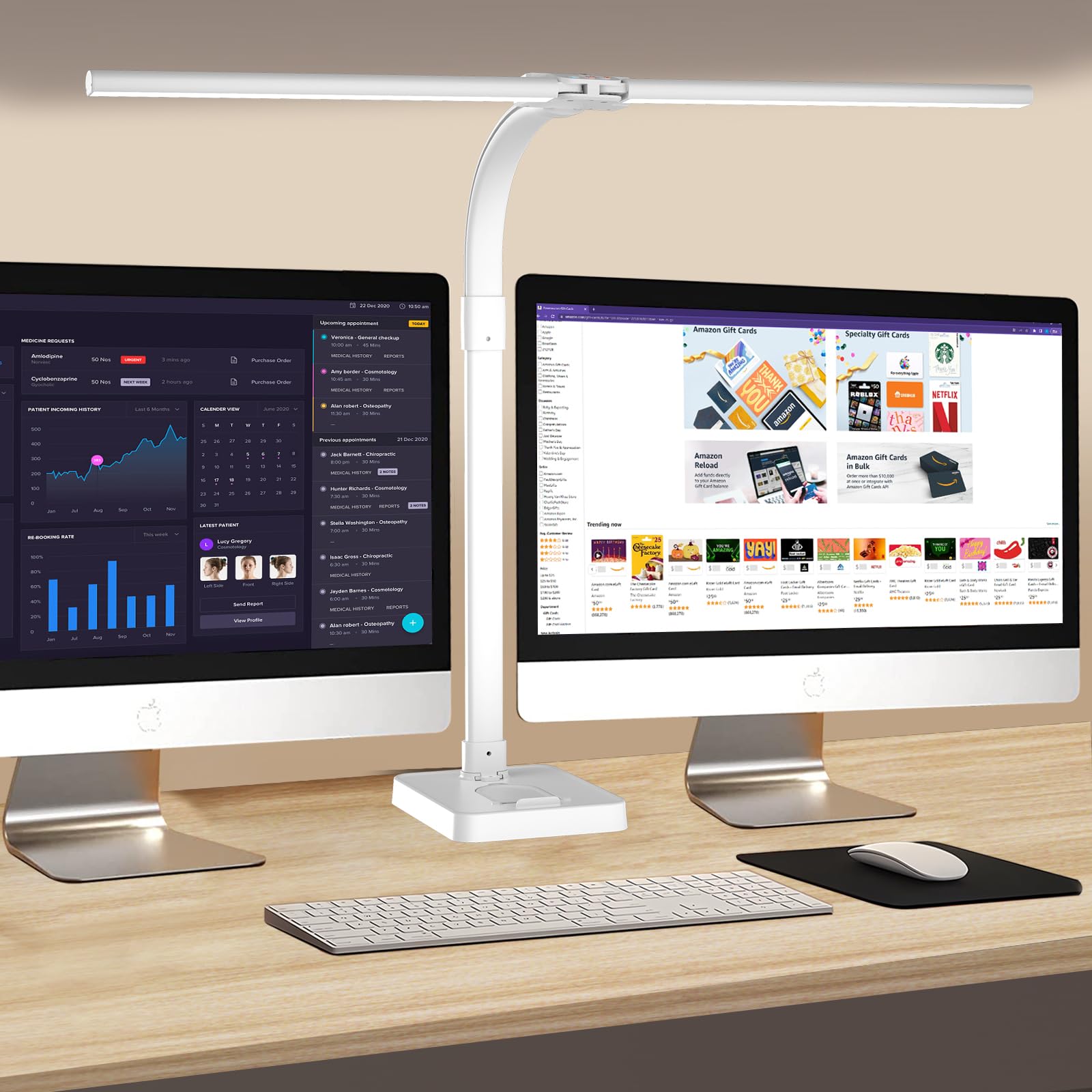 LOTTBUTY Doppelkopf Schreibtischlampe LED dimmbar,24W 80CM Schreibtischlampe groß und hell,Augenschutz desk lamp büro lampe schwarz,Schwanenhals tischlampe monitor lampe mit 25 Beleuchtungsmodi