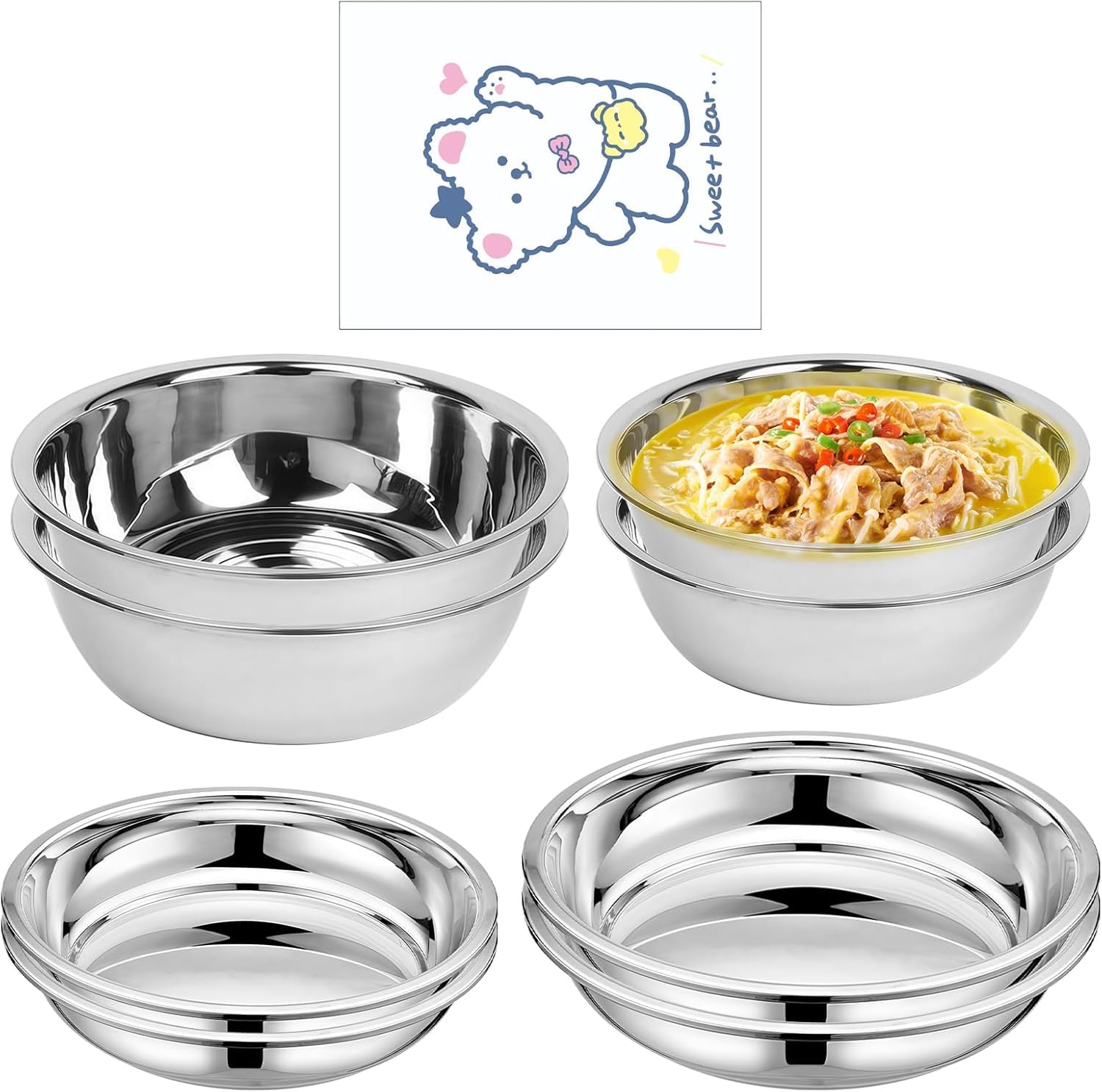 8 piatti in acciaio inox, ciotole rotonde in acciaio inox, set da campeggio, set da 8 pezzi, piatti in acciaio inox, piatti e ciotole in acciaio inox per campeggio