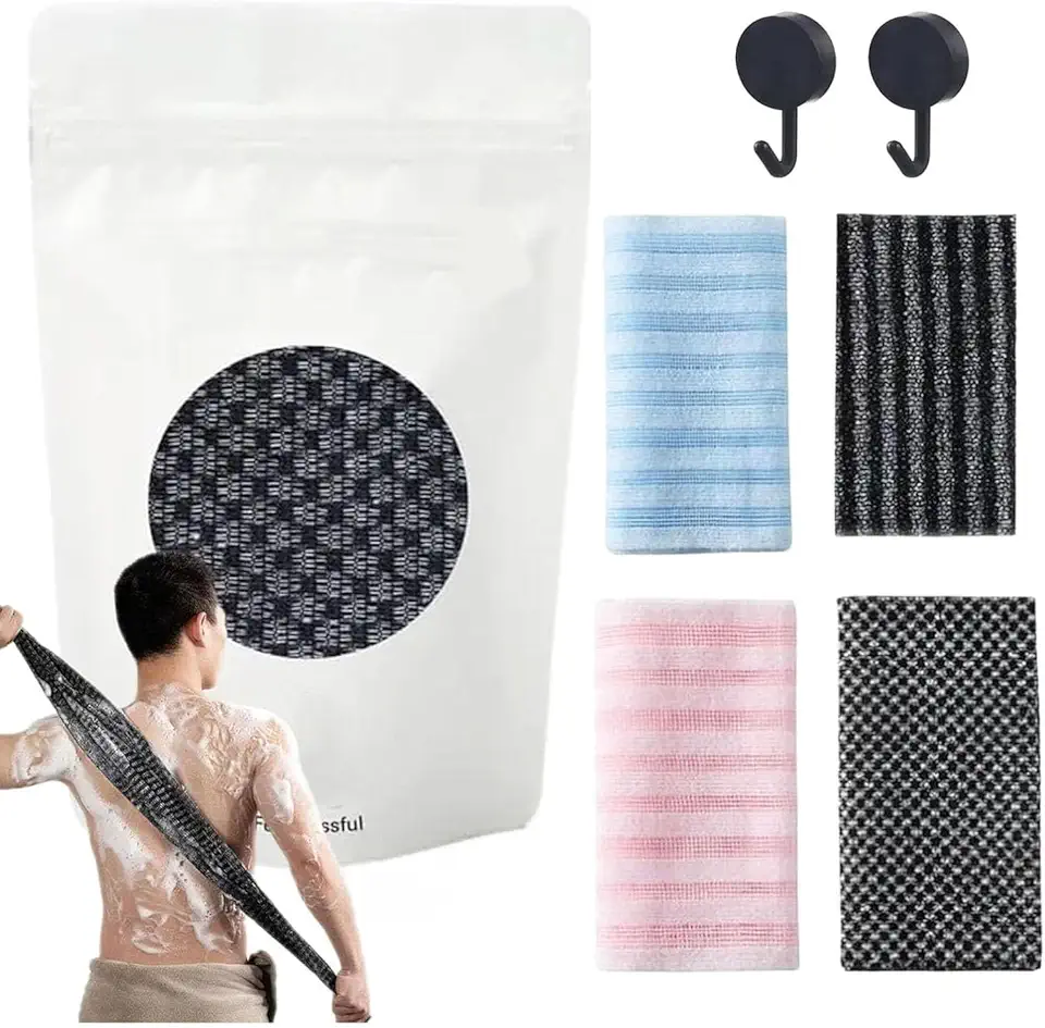 Exfoliating Shower Towel,【2Pack】 Exfoliating Antibacterial Shower Towel, For Use in Shower Bath, Exfoliate Rags Wash Cloths, Loofah Lufa Sponge, Body Scrub, Women Men (2pcs Grid Black)