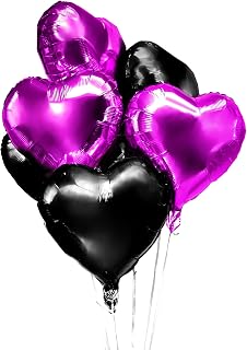 Black Hot Pink Heart Foil Balloons Mylar Balloons - Valentine's Day Party Bachelorette Wedding Anniversary Women Girls Birthday Bachelorette Party Favors Balloons Decorations, 30pc