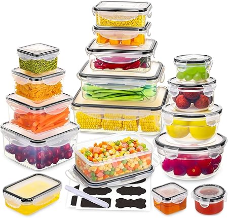WEWORTHUSD Ensemble de 34 grands contenants hermétiques en plastique ...