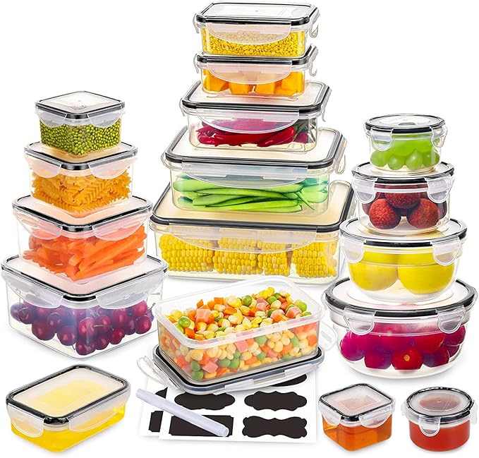 34 PCS Large Plastic Food Storage Containers Set with Airtight Lids(17