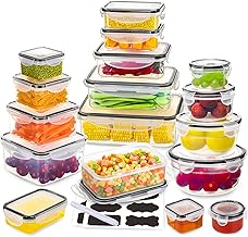 34 PCS Large Plastic Food Storage Containers Set with Airtight Lids(17 Lids &17 Containers), BPA-Free Food Container for Kitchen Storage Organization, Salad Fruit Lunch Containers with Labels & Marker