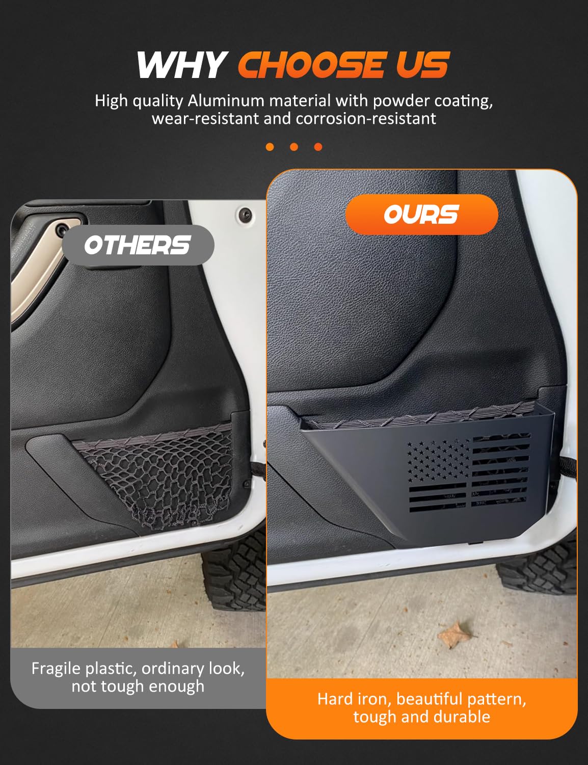 JK Lot de 2 organiseurs de rangement pour porte arrière en acier inoxydable compatible avec Jeep Wrangler JK JKU 2007-2018