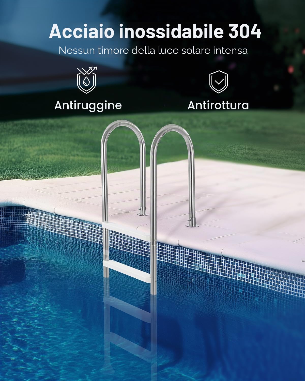 VEVOR Scaletta per Piscina 4 Gradini con Corrimano Doppio, Gradini Antiscivolo Resistenti, Scaletta Sicurezza per Piscina in Acciaio Inox, Capacità di Carico 120 kg per Piscine Interrate da 137 cm