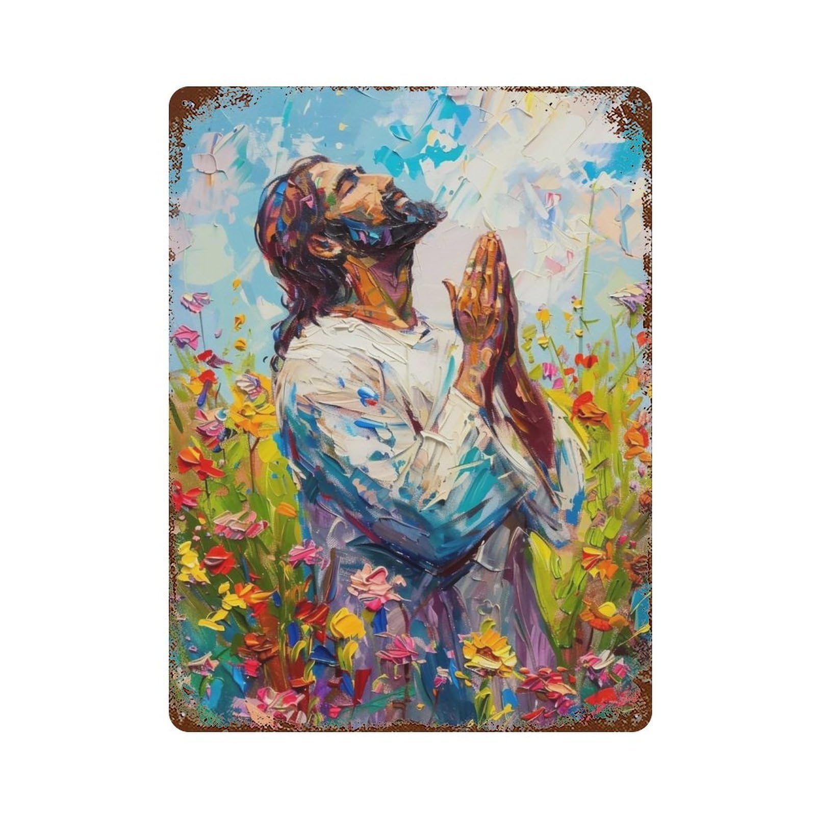 YHGERTKU Jesus in Wildflower Field 04 Wall Art Retro Iron Vintage Metal Tin Sign Poster Modern Decor for Living Rooms Gift 40x30cm
