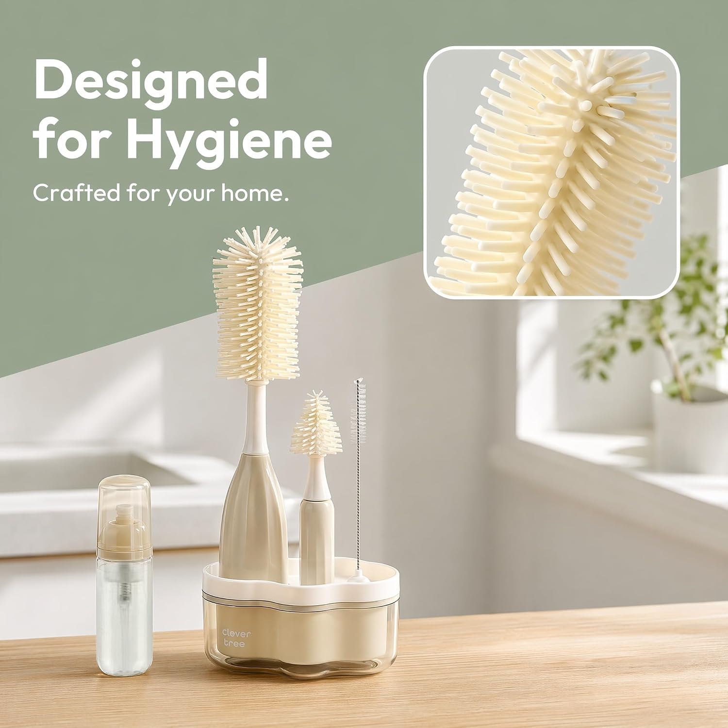 Bottle Cleaning Kit – Innovative Push-Press Design for Deep Cleaning - Bottle Cleaner Brush for Bottle/Breast Pumps/Nipple - Clog-Free Brush & Foam-Generating