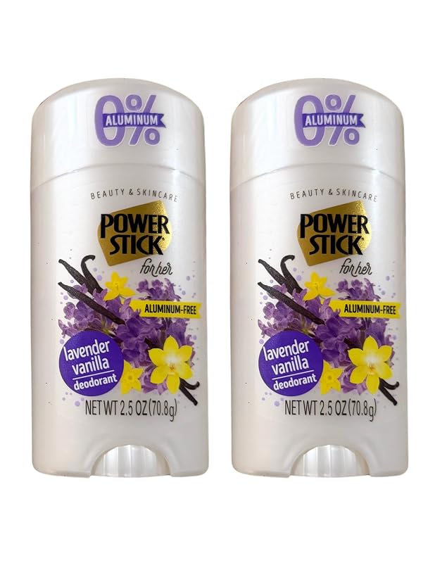 Desodorante feminino Power Stick com fragrância de lavanda e baunilha, sem alumínio, Pacote com 2