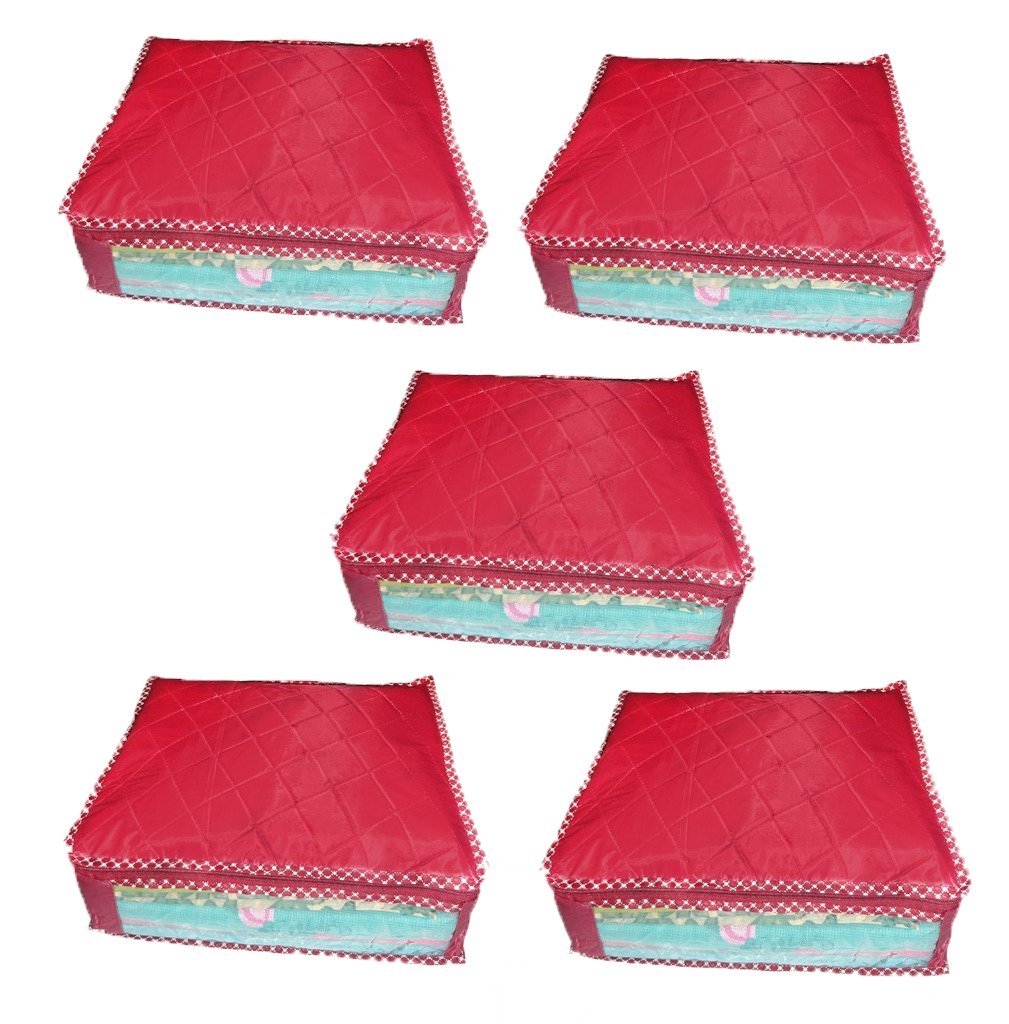atorakushon® Parachute 5 Piece Saree Cover Wardrobe Organizers Designer Cloth Bag Garments Cover Saree Blouse Cover, Maroon