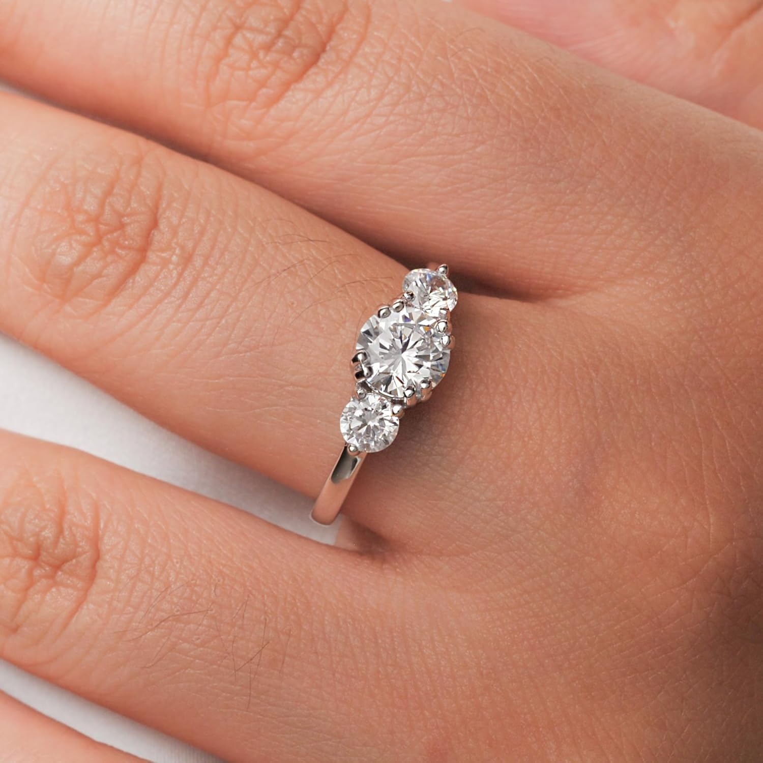 1.5CT 3 Stones Ring For Women with Cubic Zirconia in 925 Sterling Silver, Simulated Diamond 14k White Gold Plated CZ Promise Engagement Ring For Her, Wedding Bridal Jewelry Set For Women - Image 5