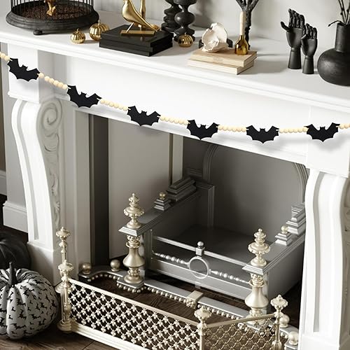 Miniatura 4 de Decoraciones colgantes de Halloween para interiores  Guirnalda de cuentas de madera de murciélago de fieltro, bandeja escalonada, decoración de