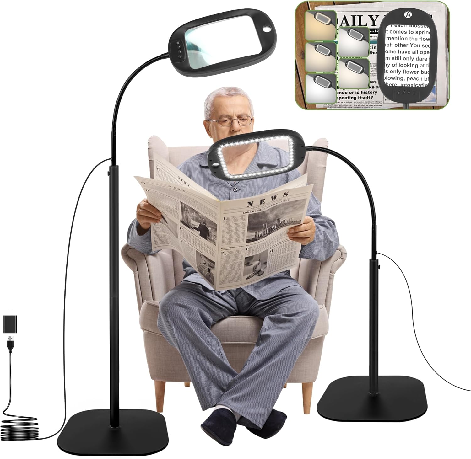 10X 30X Floor Magnifying Glass with Light and Stand, 5 Color Mode, Large Magnifying Glass, Hands Free Magnifying Lamp for Reading Crafts Repair Sewing Close Work 10X 30X Floor Magnifying Glass with Light and Stand, 5 Color Mode, Large Magnifying Glass, Hands Free Magnifying Lamp for Reading Crafts Repair Sewing Close Work