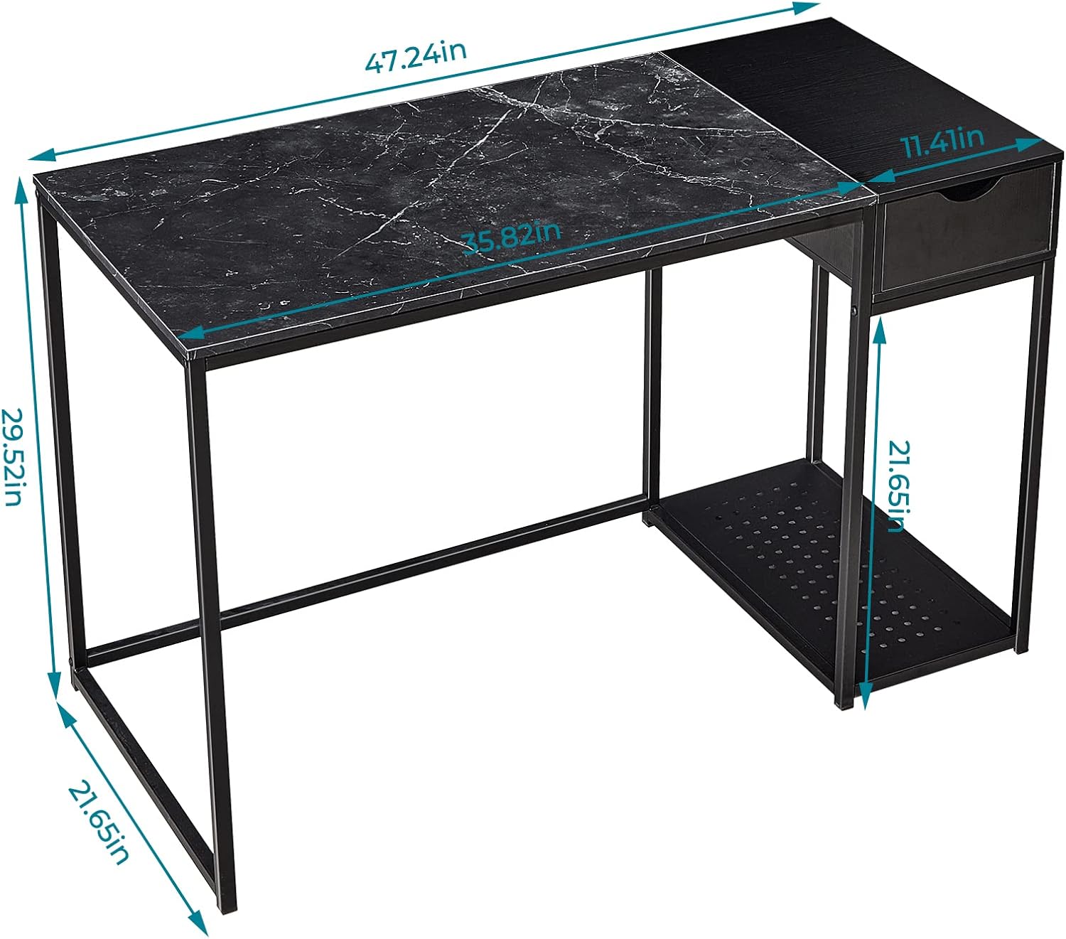 SINPAID Home Office Computer Desk with Drawers,47 Inch Study Writing Table, Modern Simple Style PC Desk,Space Saving, Easy to Assemble, for Small Space Bedroom,(Black Marble Pattern)
