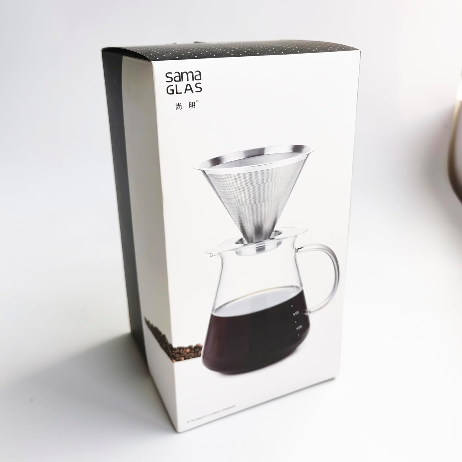 Pour Over Coffee Maker with Double Stainless Steel Filter, 4 Cups, 20.3oz, High Heat-Resistant Glass, Ideal for Camping, Hiking, and Office, FT-009, 159*135mm