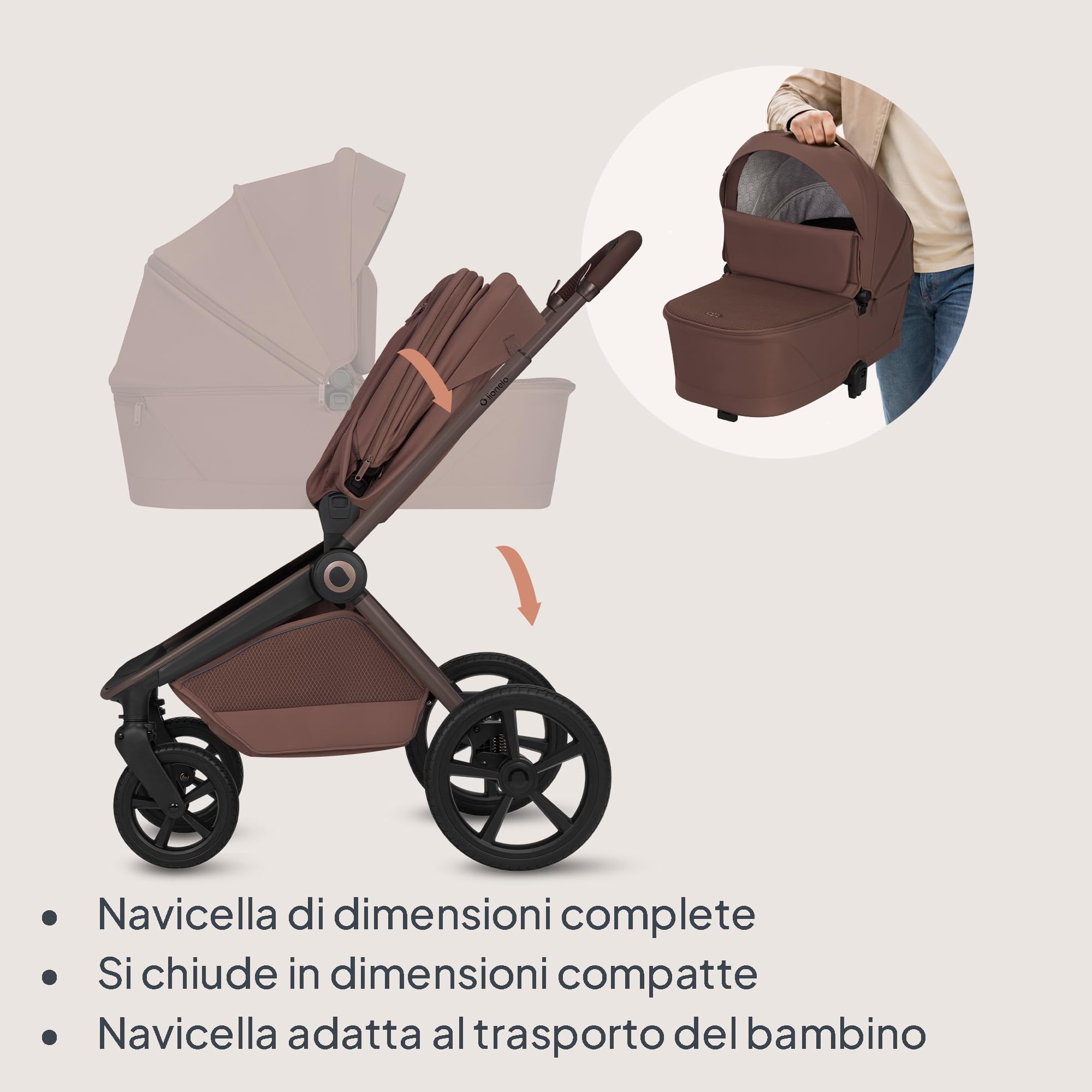 LIONELO Freya Passeggino 2in1 con Navicella Pieghevole per Bambini 0-4 Anni | fino a 22 kg, Posizione Sdraiata, Sospensioni, Ruote PU, Capottina UPF50+, Fibbia Magnetica, Ventilazione, Accessori