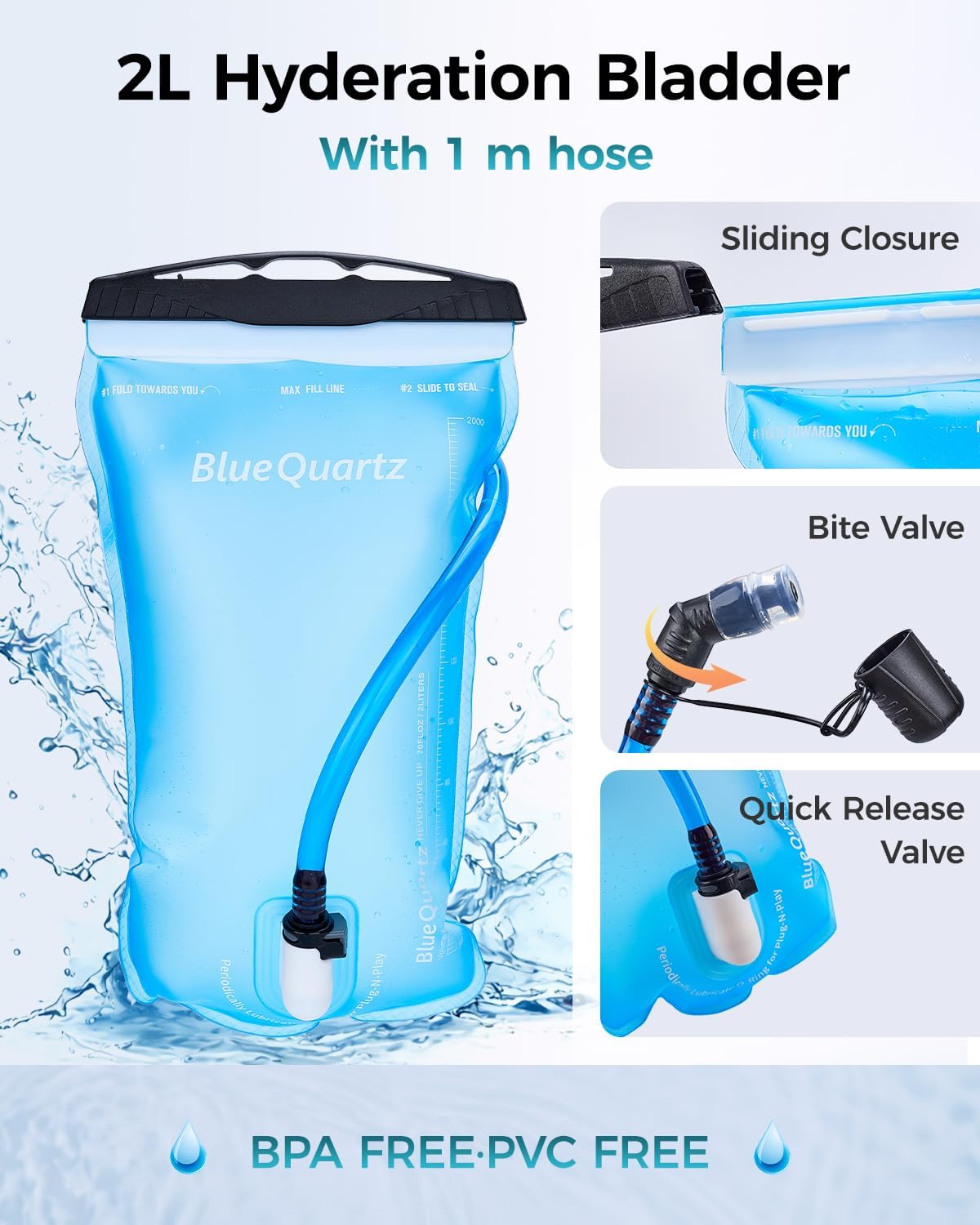 Blue Quartz Hydration Backpack with 2L Water Bladder, Hiking Water Backpack for Women Men, Lightweight Cycling Daypack with Phone Pocket & Helmet Net Bag, Hydration Pack for Biking, Running, Skiing