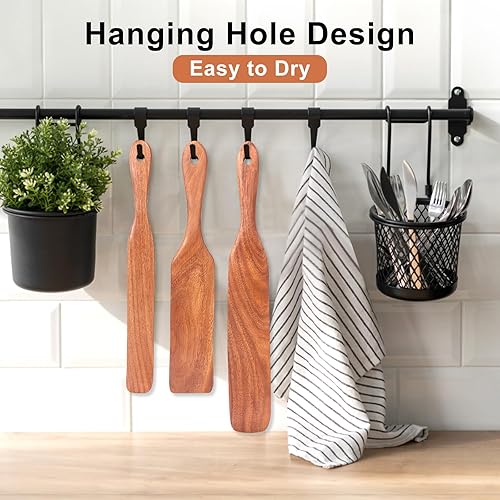 Miniatura 4 de Juego de 3 espátulas de madera de teca para masa madre, herramientas de cocina, espátula de pan plana, espátula para utensilios de cocina, juego de