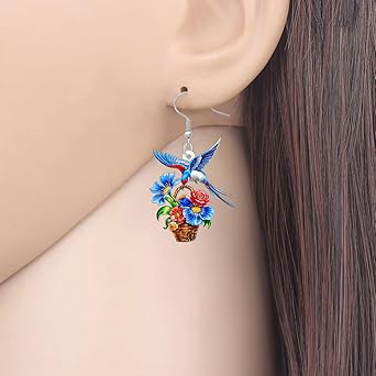 DOWAY Orecchini Pendenti Pappagallo Tropicale | Gioielli Acrilico Leggeri Con Fiori E Uccelli | Regalo Originale Per Donna, Amanti Uccelli - 4