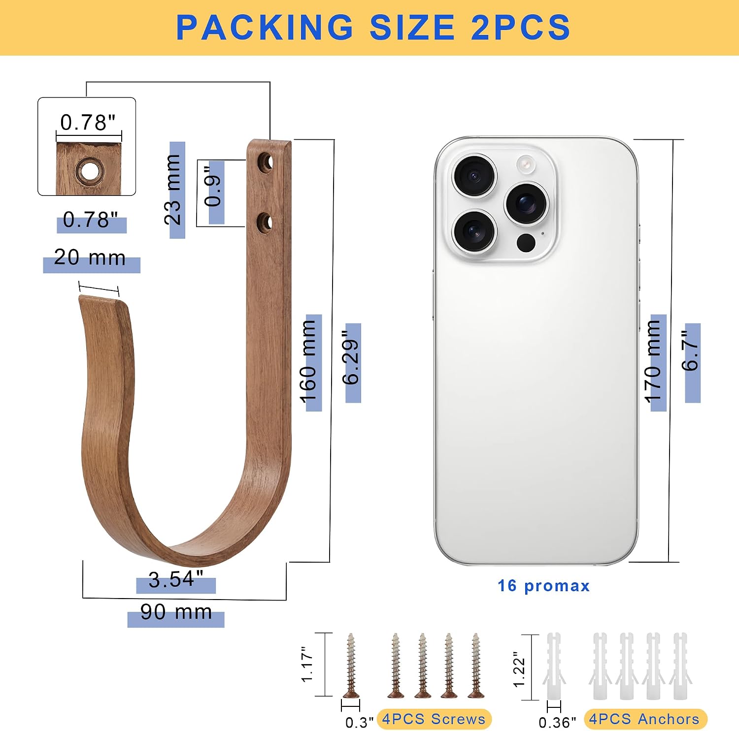 Light Brown Wood Grain Curtain Holdbacks,Solid Aluminum Wall Mounted Curtain Tiebacks & Hooks,U Shape Curtain Holders,Elegant Curtain Pull Backs for Drapes, Curtains(2 Pack)