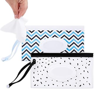 2 Pack Wet Wipe Pouch, Wet Wipes Pouches Dispensers Travel Wet Wipes Bags Cases Reusable Kids Wipe Case Extra Large 9.5" X 5.3" Portable Wipe Carrying Pouches Case for Kids and Adult