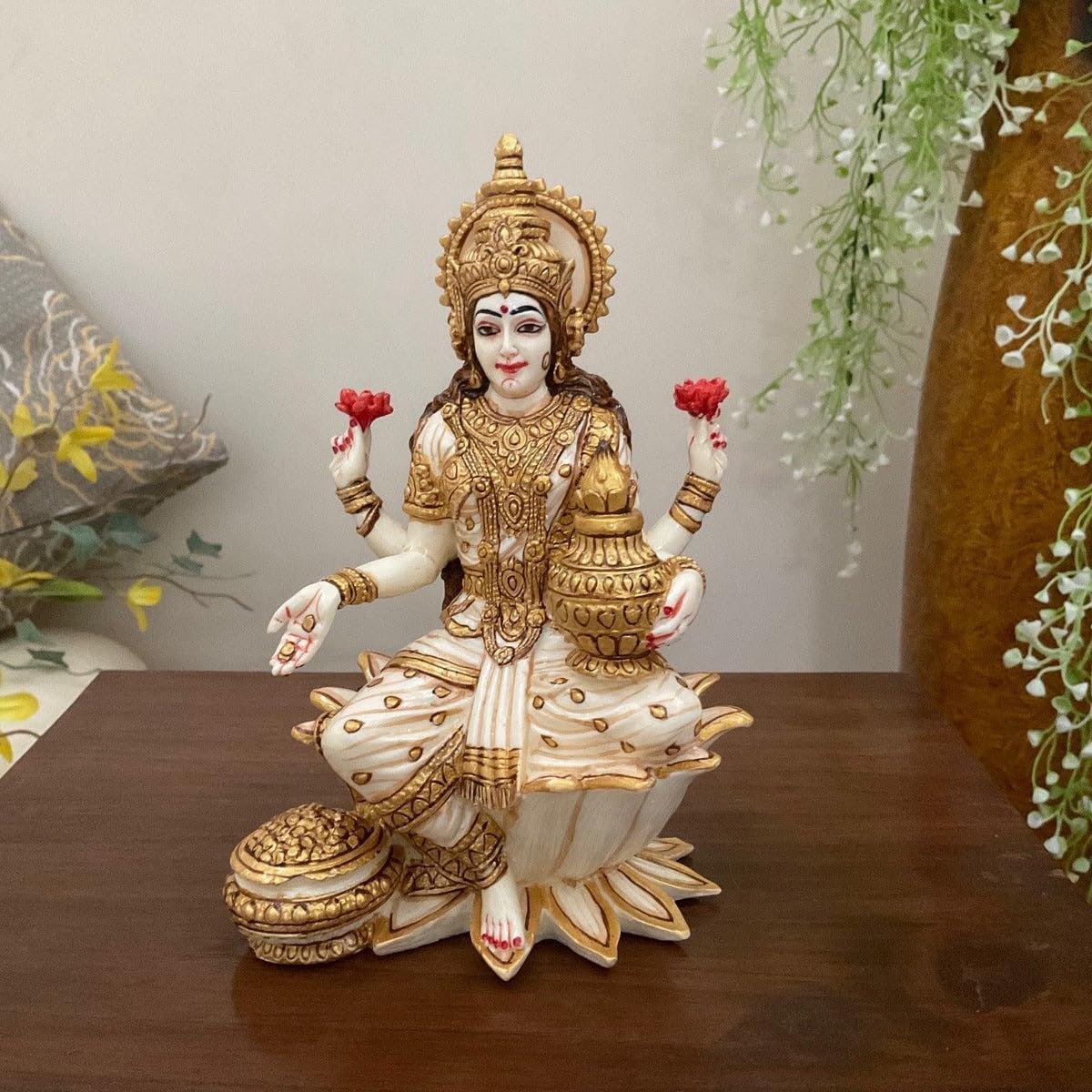 KRISHNAGALLERY1 White Marble Goddess Laxmi MATA Statue for Home Pooja Temple Room Murti Gift Home Decor Idol 7 Inches-image-30
