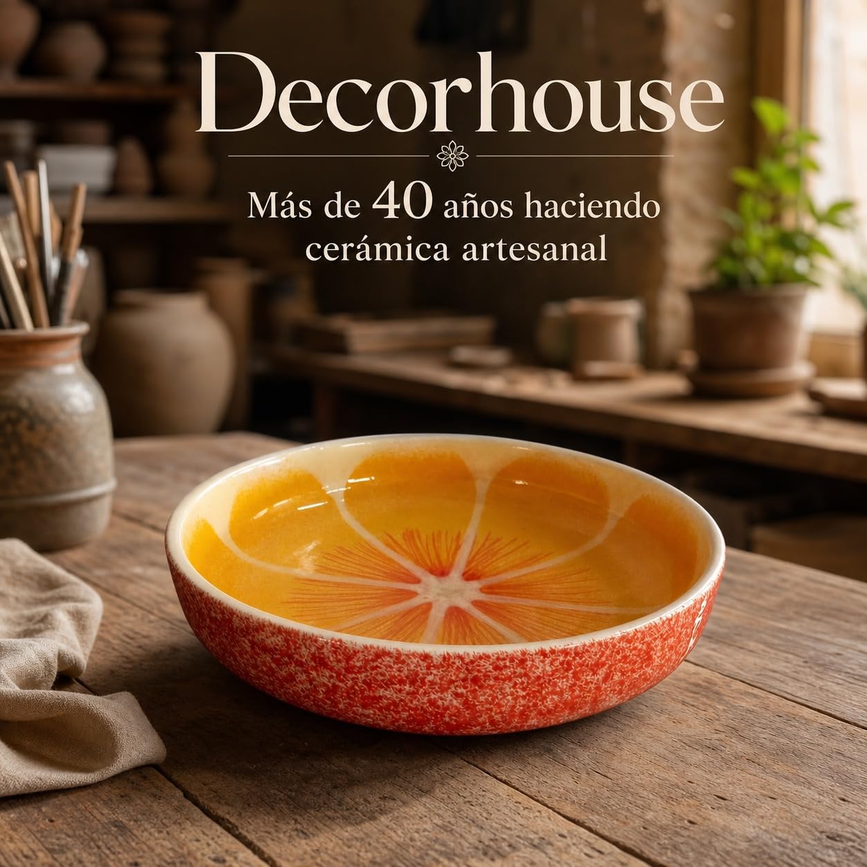 Ensaladera Naranja cerámica pack de 2, bowls grandes 28 cm para ensaladas, fruta y mesa mediterránea