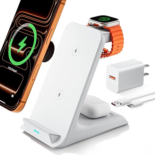 Cargador inalámbrico para fundas gruesas de 0.394 inOtterboxpara Popsocket, base de carga 3 en 1 para iPhone 17 16 15 14 13 Pro Max, estación de