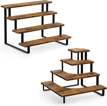 ELITEROO Wooden Risers Display Shelf Stands Set, 4 Tierd Stair Step Shelves Tower Stand for Retail Tabletop, Countertop, Craft Shows, Farmers Market, Tradeshows, Vendors Straight + Corner