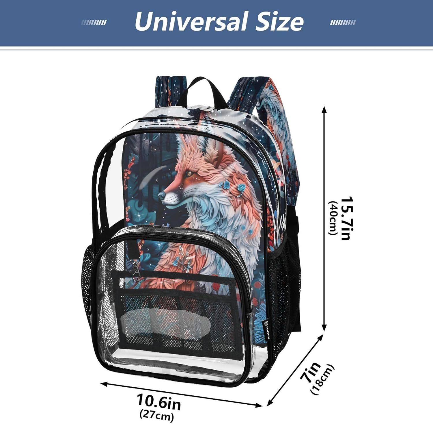 Beautiful Fox Leaf Blossom Clear Backpack Heavy Duty See Through Transparent PVC BookBag for Kids Boy Girl Adult School Work