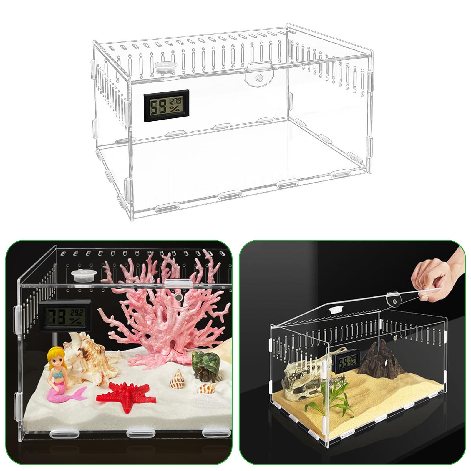 Terrarium Acryl Terrarium 30x20x15cm groß transparent Futterbox für Reptilien Haustier Spinnen Eidechsen Schnecken Käfer