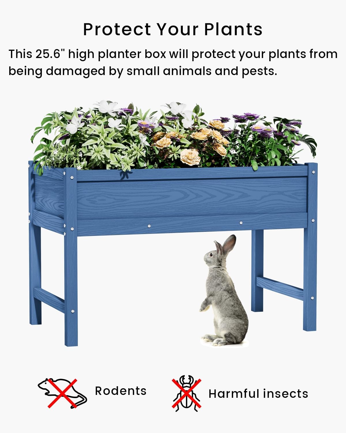 HDPE Raised Garden Bed with Legs, Outdoor All-Weather Elevated Planter Box Raised Beds for Seeds, Herb, Flower, Vegetable (Navy Blue)
