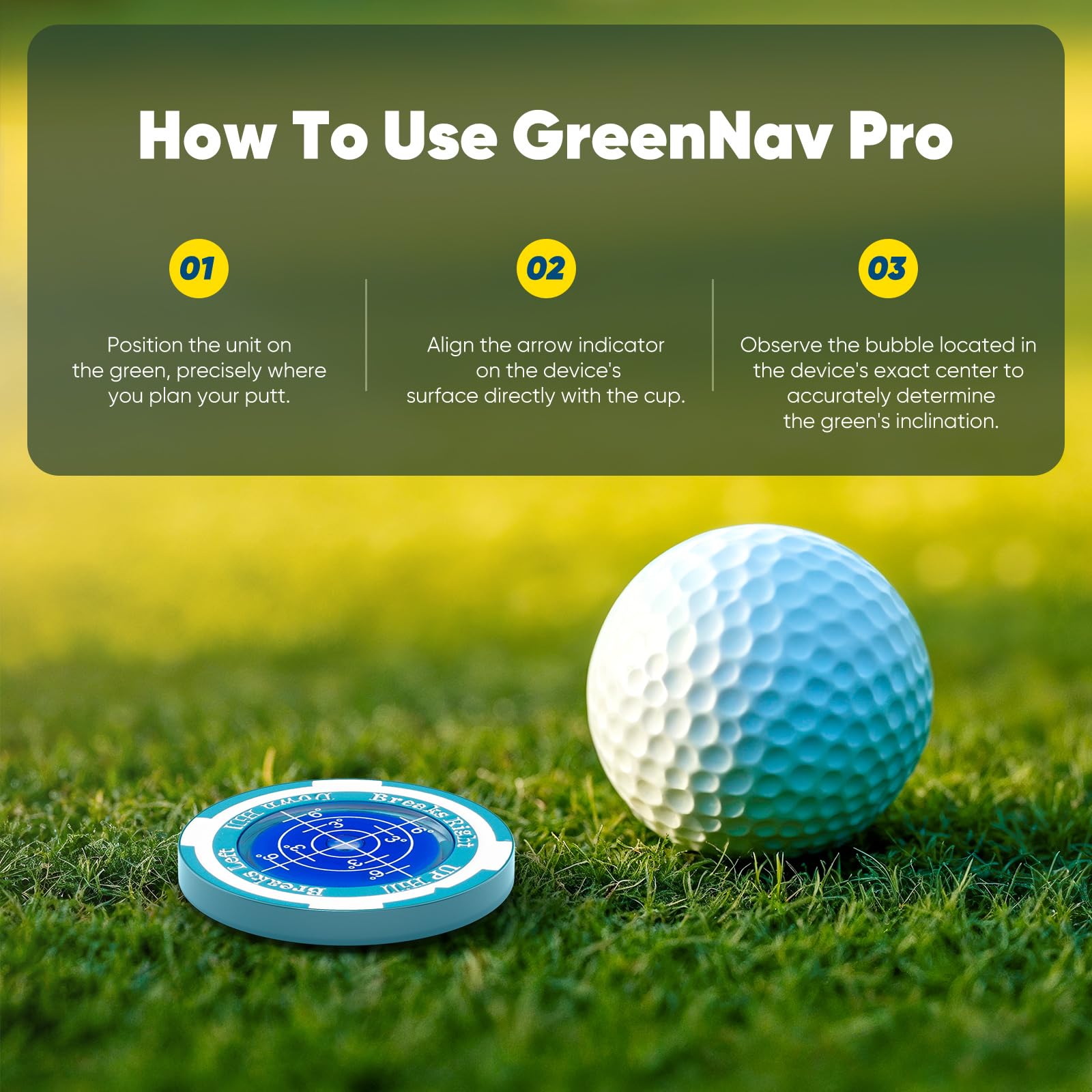 GreenNav Pro-High Precision Golf-Lesegerät & Golfballmarker mit horizontaler Wasserwaage, wesentliche Neigung und Putt-Linie, Lesehilfe, Golfzubehör für Männer und Frauen