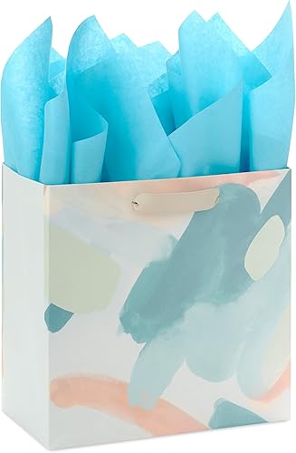 Miniatura 7 de Hallmark Signature Studio - Bolsa de regalo cuadrada mediana de 7 pulgadas con papel de seda (coral, rosa rubor, rayas doradas) para cumpleaños,