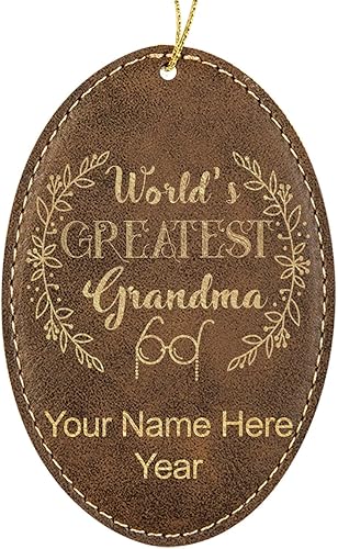 Miniatura 7 de LaserGram Personalized Christmas Ornament, World's Greatest Grandma, Faux Leather, Custom Laser Engraved Gift Idea (Oval Shape, Gray) Grey,Black