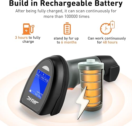 Miniatura 4 de Escáner de código de barras inalámbrico 2D, lector automático de códigos de barras con pantalla de 1.8 pulgadas, lector de código de barras portátil