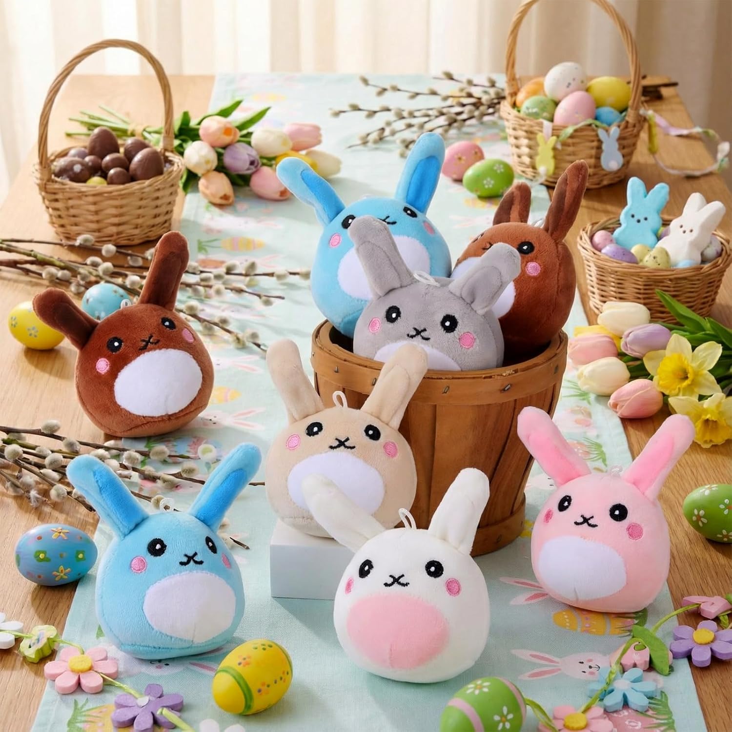 Syhood 24 Pcs 6 Pcs Easter Bunny Plush Bulk Mini Stuffed Bunnies for Kids Stuffed Animal Toys Soft Bunny Animals in Pastel Colors Small Stuffers Toys for Goodie Bags Easter Party Favors