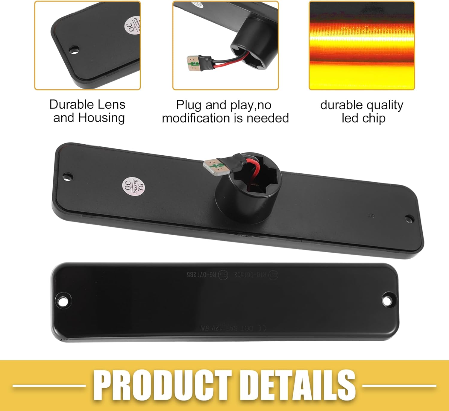 LED Side Marker Light 56001424 Front Driver Passenger Turn Signal Lights Fender Sidemarker Lamps for Jeep Wrangler YJ Black Lens Amber Light 1 Pair