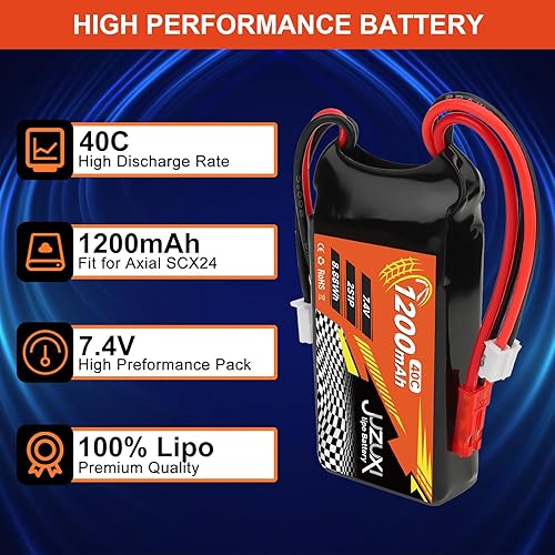 Miniatura 3 de Batería Lipo de 7.4V 1200mAh 2S 40C Batería recargable de polímero de litio con conector XH y JST y PH2.0 compatible con FPV Racing Drone RC Car RC